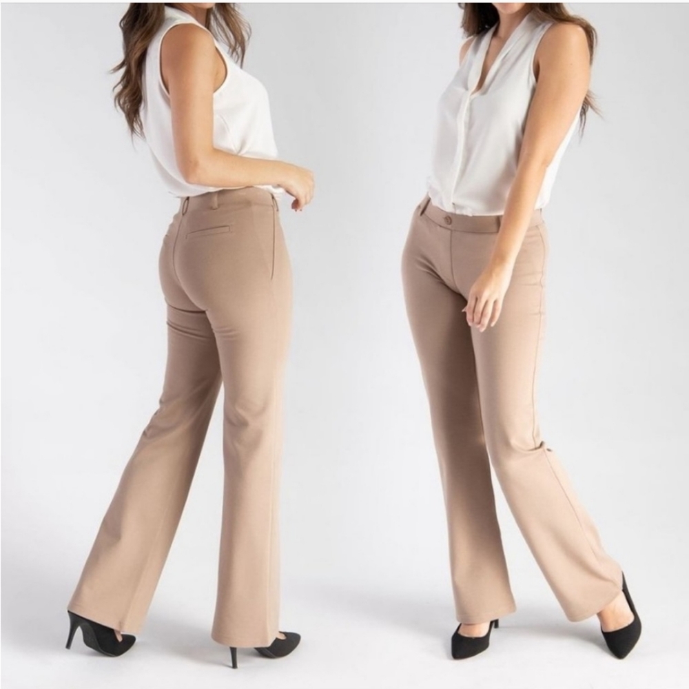 Betabrand Dress Pant Yoga Pant Bootcut Clasdic Khaki Twill Women's Size Medium